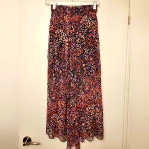 Maje Women's Black Pink Jehane Floral Silk Elastic-Waist Maxi Skirt Size 38(M)